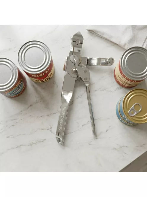 17 cm hosszú rozsdamentes tekerős konzervnyitó, fém kivitelben