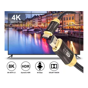 HDMI 2.1 kábel, Ultra High Speed, 8K 60Hz, 4K 120Hz, HDR, eARC, VRR támogatás, aranyozott csatlakozók, 2 méter, prémium minőség