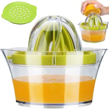 Kézi citrusfacsaró, 400 ml-es tartállyal, műanyag reszelővel, friss narancs- és citromlé készítéséhez.