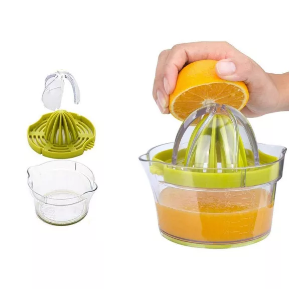 Kézi citrusfacsaró, 400 ml-es tartállyal, műanyag reszelővel, friss narancs- és citromlé készítéséhez.