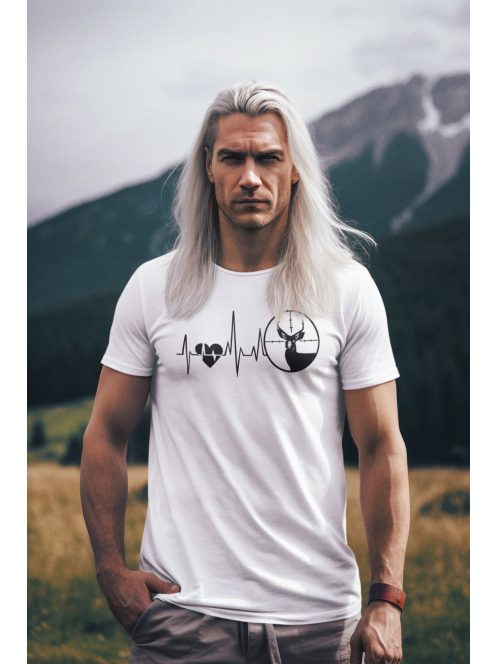 Póló Vadászat EKG minta, vicces vadász póló, vadász ajándék, pamut póló vadászathoz