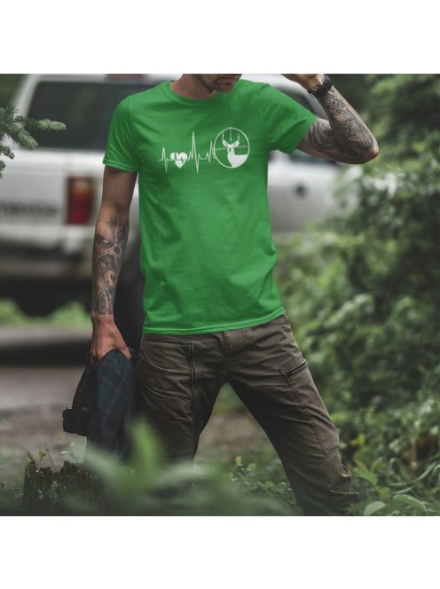 Póló Vadászat EKG minta, vicces vadász póló, vadász ajándék, pamut póló vadászathoz