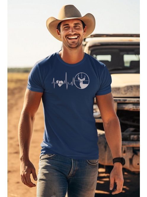 Póló Vadászat EKG minta, vicces vadász póló, vadász ajándék, pamut póló vadászathoz