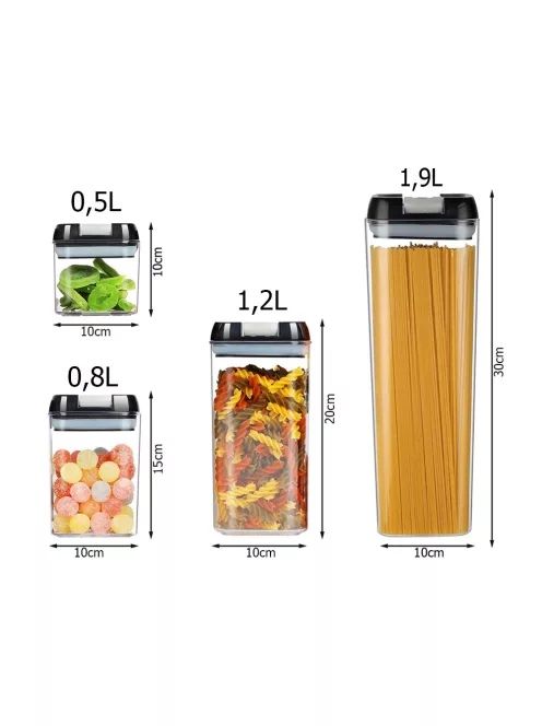 légmentesen záródó konyhai ételtároló doboz szett 5 darab