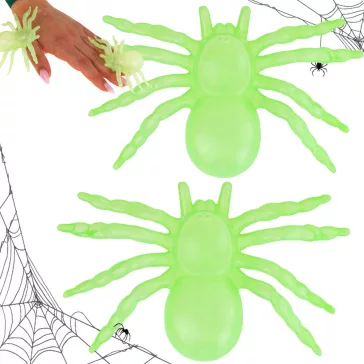 Fluoreszkáló nagy Pókok 11 cm 2db/cs Halloween dekorációnak