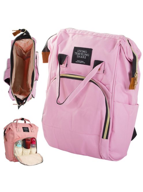 Rózsaszín 3 az 1-ben hátizsák anyának és apának, babakocsi táska és szervező hőszigetelt zsebekkel és állítható pántokkal
