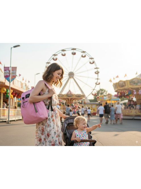Rózsaszín 3 az 1-ben hátizsák anyának és apának, babakocsi táska és szervező hőszigetelt zsebekkel és állítható pántokkal
