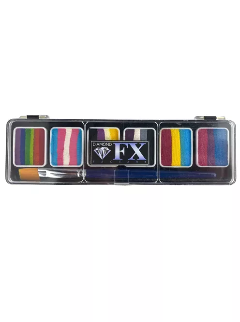 Diamond FX PRIDE csíkos arcfesték paletta 6x6g, professzionális "one stroke" festék élénk szivárvány árnyalatokkal, bőrbarát, Pride rendezvényekre