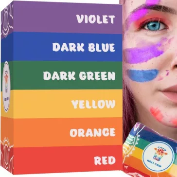 Színes Holi por tasakok (piros, narancs, sárga, zöld, kék, lila) egy készletben, szórásra készen