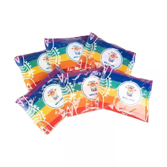 Színes Holi por tasakok (piros, narancs, sárga, zöld, kék, lila) egy készletben, szórásra készen