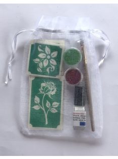 KiviArt virágos csillámtetoválás szett, csillámporokkal, bőrbarát ragasztóval és virágmintás sablonokkal