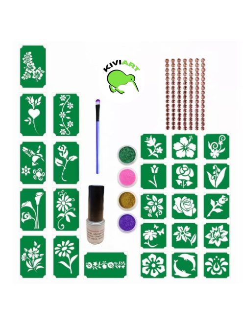 KiviArt Csillámtetoválás szett - Virágok 32 darabos