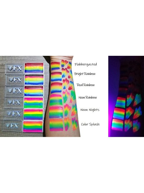 Diamond FX Color Splash csíkos arcfesték 28g, professzionális "one stroke" festék, élénk színes kombináció, fesztivál smink, bőrbarát, vízbázisú