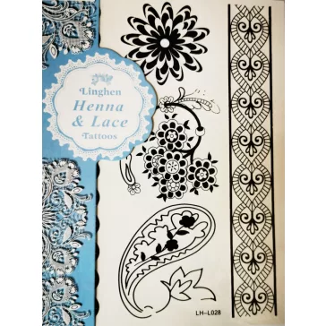   Henna és csipke tetoválás test matrica- Fekete  ideiglenes tetoválás