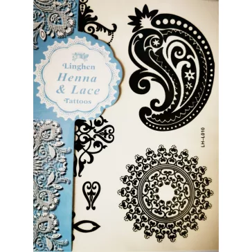   Henna és csipke tetoválás test matrica- Fekete  ideiglenes tetoválás