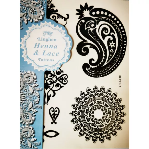 Henna és csipke tetoválás test matrica- Fekete  ideiglenes tetoválás
