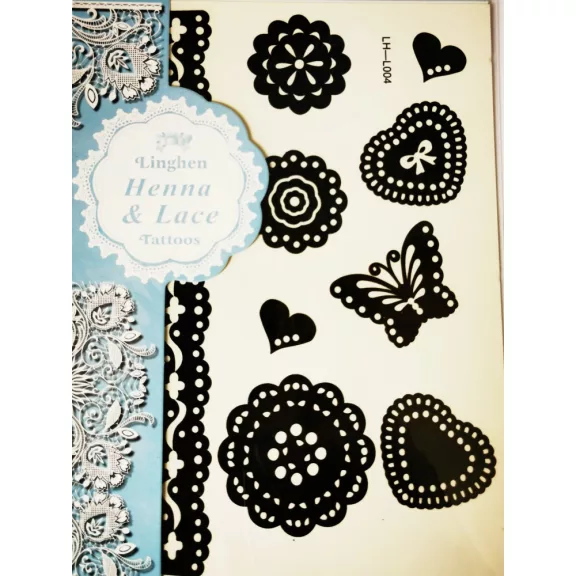Henna és csipke tetoválás test matrica- Fekete  ideiglenes tetoválás